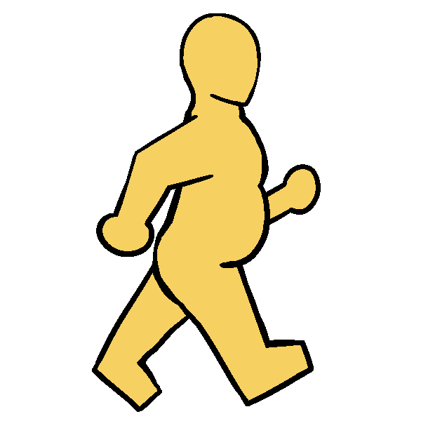 A yellow fat person walking.